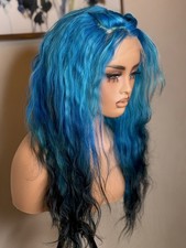 Ava 18" Blue Black Ombre Body Wave Human Hair Unit Lace Closure Wig Frontal