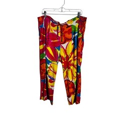 Jams World Pant S Red Orange Floral 90s Vintage Tropical Boho Travel Cruise