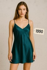 90s Jones New York Emerald Green Satin Slip Nightgown Adjustable Straps L
