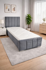 Single 3ft Bed Plush Velvet Fabric Frame + Mattress Many Colours