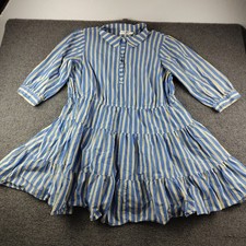 Eliza J Blue Yellow Striped Tiered Shirt Dress Plus Size 20W 3/4 Sleeve Mini