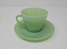 Anchor Hocking Fireking Jadite Jadeite Shell Cup and Saucer for Tea, made in USA
