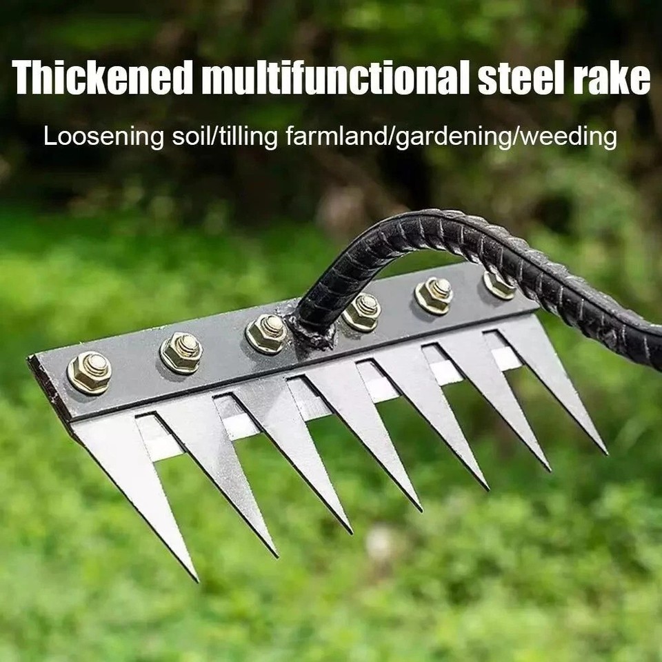 8 Teeth Carbon Steel Garden Weeding Rake Garden Rakes Heavy Duty Metal ...