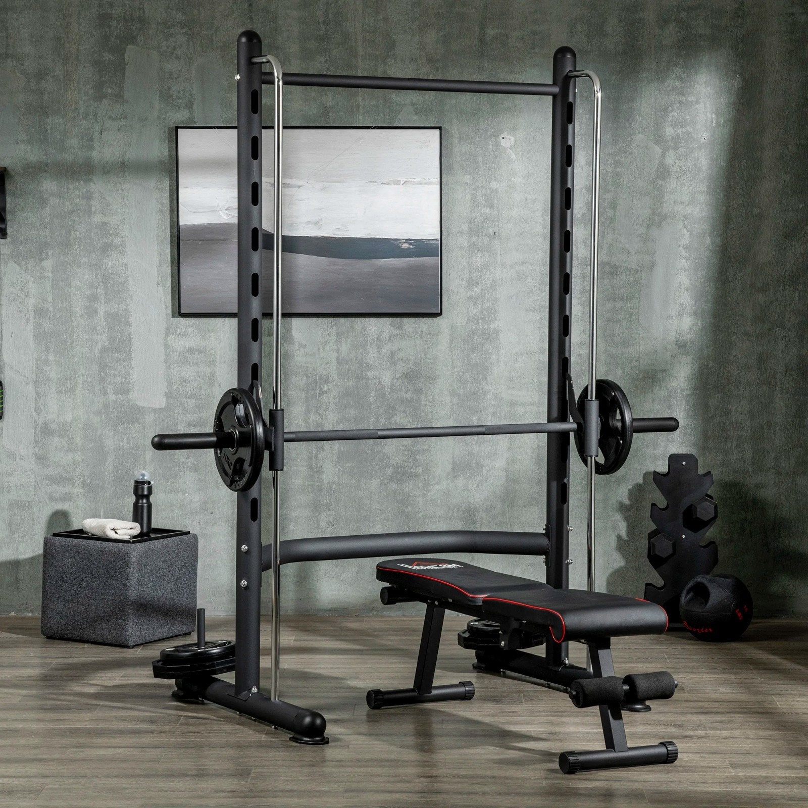 Smith Machine Sentadillas Estante y Pull Up Barra Soporte Hogar Gimnasio Entrenador de Fuerza