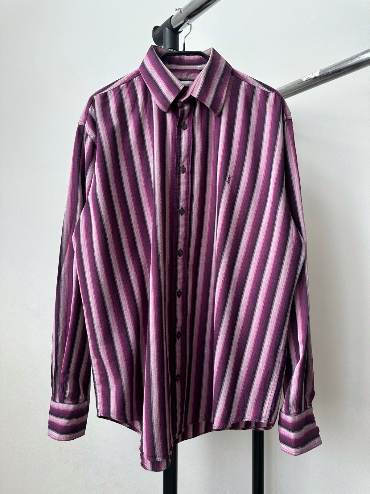 Vintage Luxury Yves Saint Laurent YSL Logo Casual Button Up Shirt Men’s Size L thumbnail 4