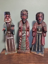 Hand Carved Guatemalan Wooden Santos, Three Wise Men Religious Folk Art 15-16"