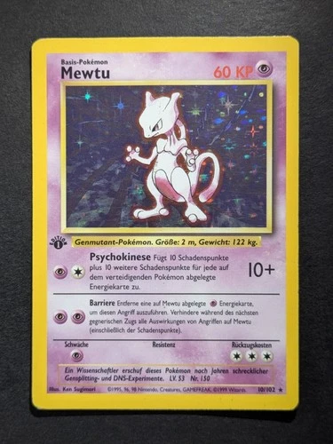 1999 Pokemon MEWTWO #10/102 Base Set 1st Edition Galaxy Star Holo Rare German
