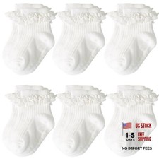 Baby Girl Toddlers Socks with Non-slip Grip 6-12 Months 6 Pairs : Solid White
