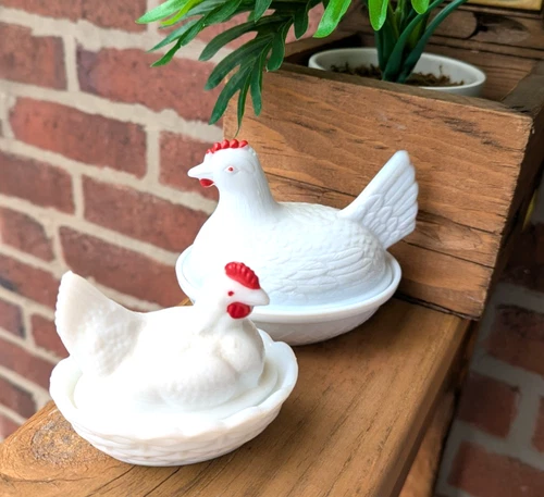 Vintage Milk Glass Hens on Nest Westmoreland
