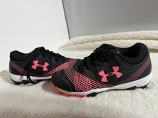 Under Armour Youth 1Y Softball Baseball Cleats Black Pink Molded Girls Low