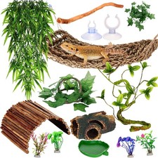 Bearded Dragon Tank Accessories Reptile Bridge Hammock Plants Jungle Climber