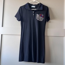 Hello Kitty Dress Womens Small Black Polo Rhinestone Nautical Sparkle Anchors