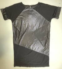 Kenneth Cole Women’s Solid Black Shimmer Color Block Short Sleeve Shirt Dress S