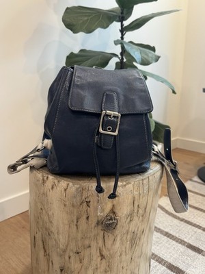 Vintage Coach Cinch Top Backpack Navy Blue White 9569 Leather Y2K Small