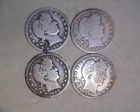 4 BARBER QUARTERS, 19041906, 1906-O,1907, BELOW SILVER VALUE