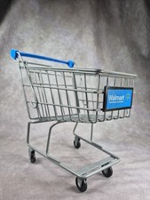 Mini Walmart Shopping Cart Toy Doll Size Gray Metal Blue Sign 10"