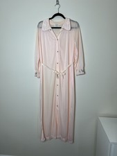 Vintage Pink Snap Front Housecoat Robe Duster Womens M Embroidered Long Lounge