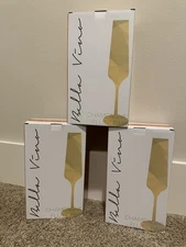 Bella Vino Crystal Champagne Flute Glasses 6 Beautiful Design Hand Blown    