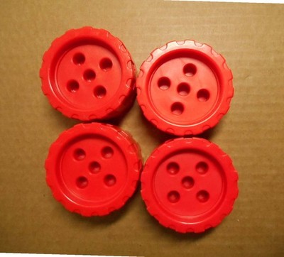 Plastic Tinker Toy Lot of 4 Red 3'' Wheels Replacement Y30