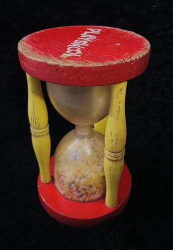 Vintage Playskool Hour Glass Timer Wood wooden baby toy 1969 red yellow - Picture 2 of 5