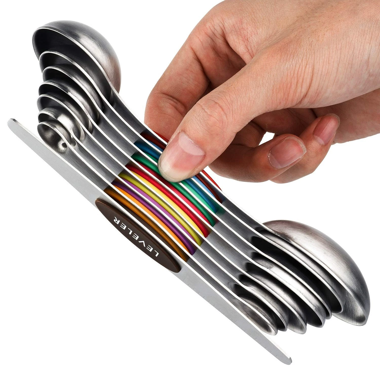 Magnetic Measuring Spoons Set of 8 Stainless Steel Dual Sided Stackable Measu...