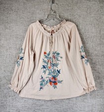 Solitaire Embroidered Peasant Boho Top Womens...