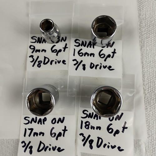 Snap-on Tools 3/8 Drive Metric 6-Point Shallow Chrome Sockets 9-16-17-18mm - Picture 3 of 5