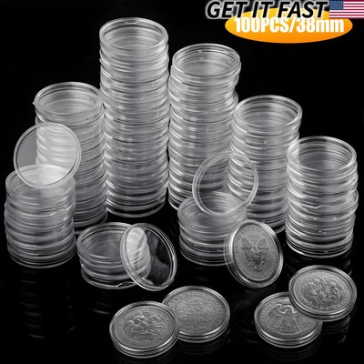100 PCS Clear Coin Storage Holders Box Round Capsules Display Case Container 38m
