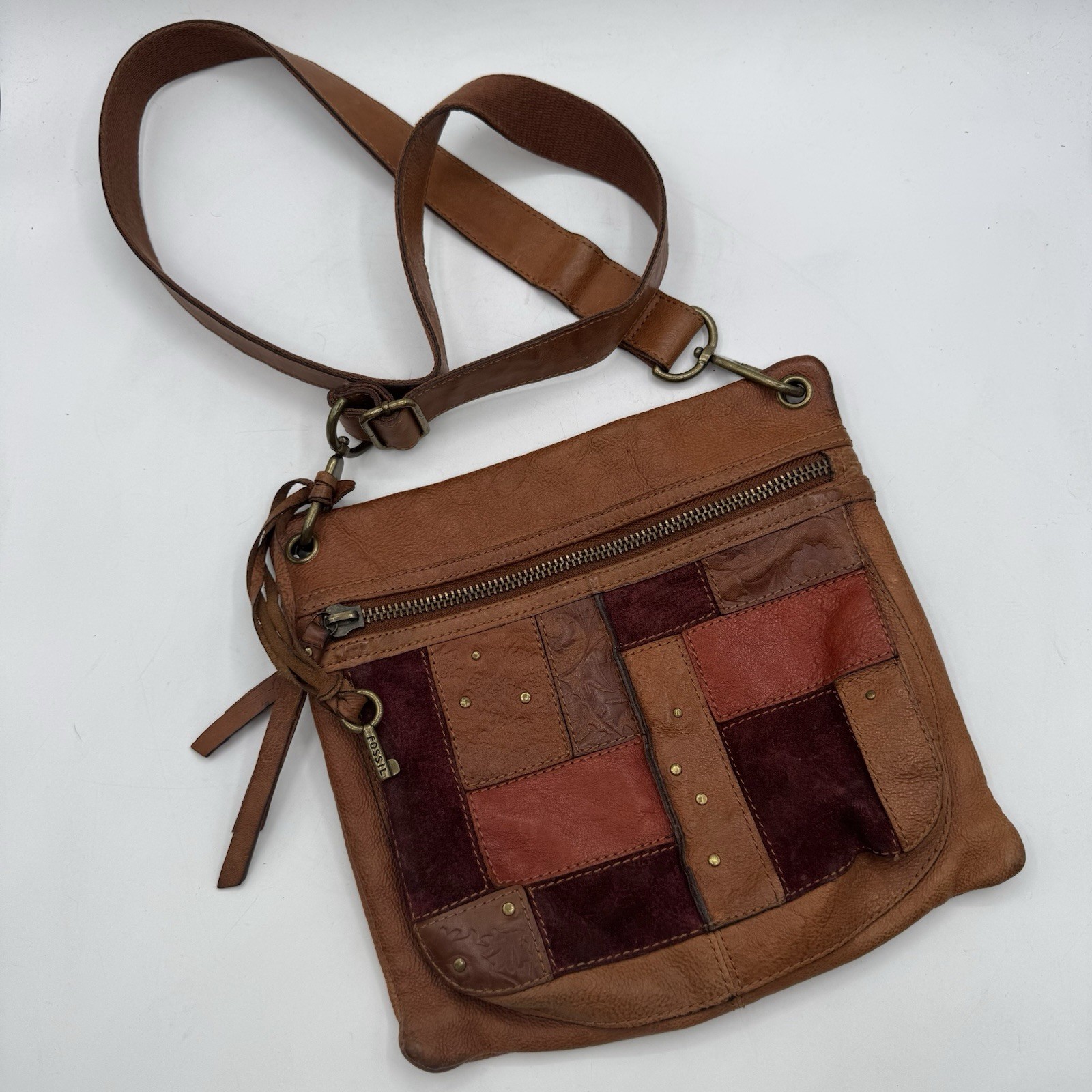 Fossil Key Multicolor Patchwork Leather Suede Poc… - image 2