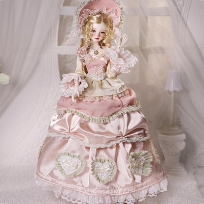 Full Set 1/4 BJD Doll SD Face Makeup Rococo Pink Vintage Gown Blonde Hair Gift