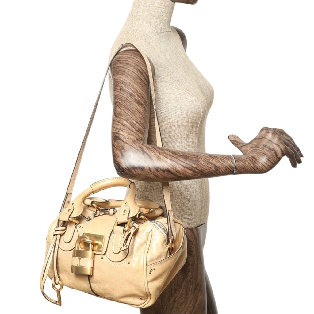 CHLOE PADDINGTON Beige Leather Satchel Crossbody Bag Removable