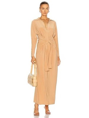 Norma Kamali Tie Front Maxi Shirt Dress in Nude