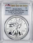 2019-W PCGS PR70 Enhanced Reverse Proof American Silver Eagle .999 1 oz