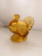 Vintage Medium LE Smith Amber Turkey Lidded Dish
