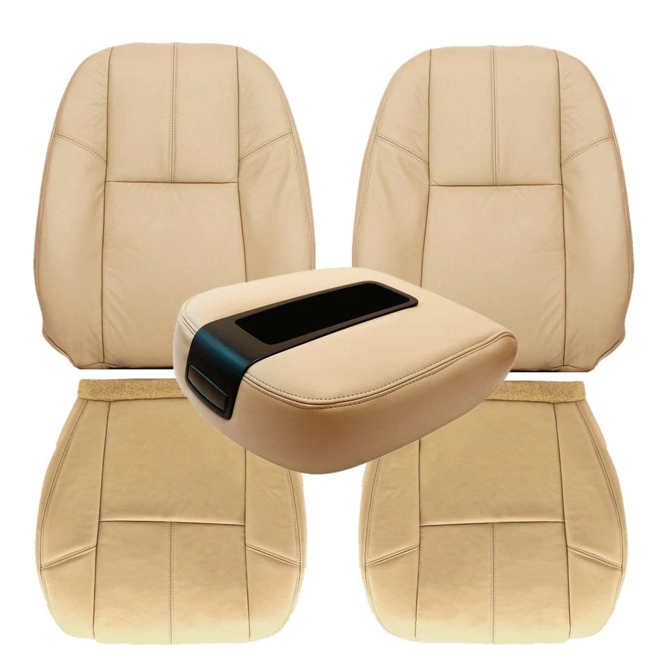 Driver Bottom-Top Leather Seat Cover Tan Fits 2007 08-2014 Chevy Silverado Tahoe - Imagem 3 de 4