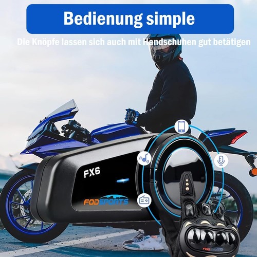 1KM FX6 Bluetooth Intercom Motorrad Gegensprechanlage Helm Headset GPS 6 Fahrer - Bild 4 von 10