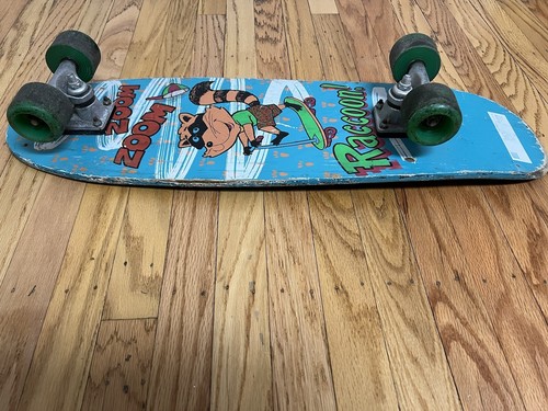 VTG 80s ZOOM ZOOM Raccoon Blue Wood Skateboard Scooter Green Wheels Trucks USA - Picture 5 of 12