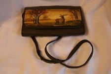 Handtasche Vintage handbemalt Leder oliv Damenhandtasche Jagdmotiv evtl. v.Krebs