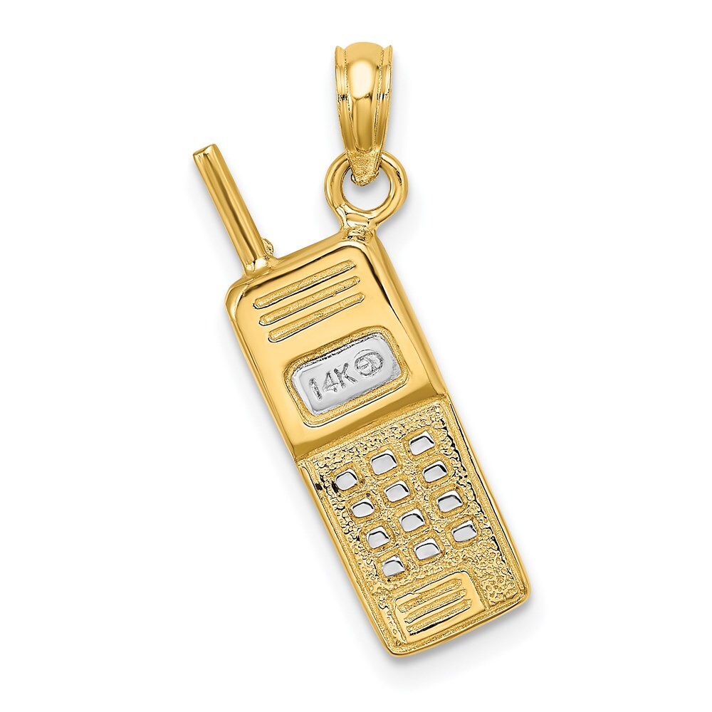 14K Yellow Gold w/ Rhodium-Plated 3-D Cell Phone Pendant
