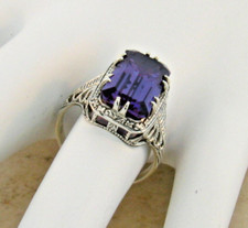ANTIQUE STYLE 8 Ct COLOR CHANGE SIM ALEXANDRITE STERLING SILVER RING Sz 10  071