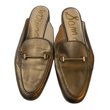 Sam Edelman Laurna Loafer Mules Flats Gold Leather Horsebit Slip On Size 8.5