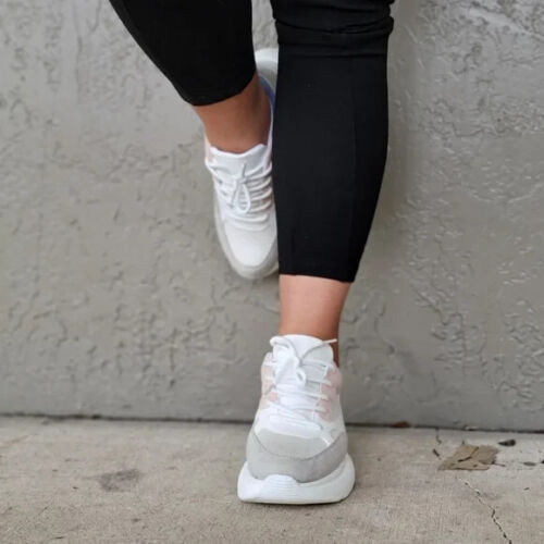 Women's Chunky Platform Sneakers White Blush Color - Picture 4 of 5