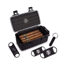 Mantello Travel Cigar Case - Fits 10 Cigars- Includes 2 Ring Cigar Cutters, 1...