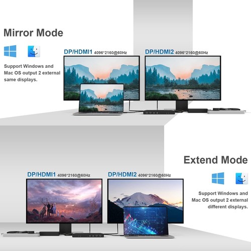 Station d'accueil pour ordinateur portable WAVLINK WL-UG69PD2 Pro double 4K@60Hz 100W PD Mac Windows - Photo 7/9