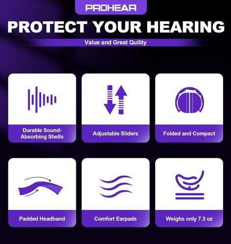 PROHEAR 038 Ear Protection Safety Earmuffs for Mowing, 28dB Large, Purple - Picture 8 of 9