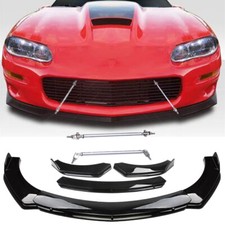 Gloss Black Front Bumper Lip Splitter Strut Rods For 98-02 Chevy Camaro Ss Z28
