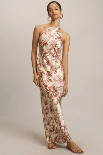 Anthropologie L Halter Printed Maxi Dress Size Large NWT 158$ Floral Paisley