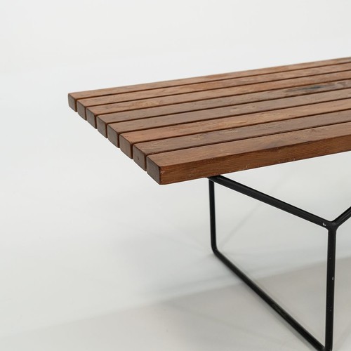 1950s Harry Bertoia for Knoll Associates Slatted Oak Bench Black Base Model 400 - Picture 5 of 8