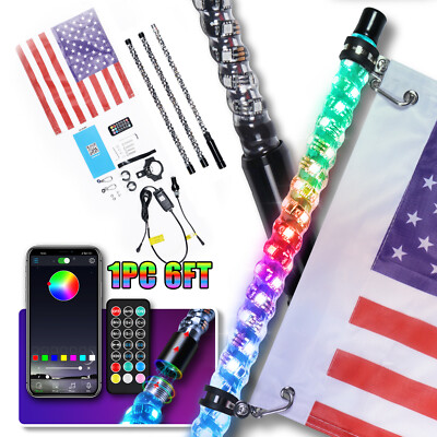 6FT LED RGB Whip Lights Antenna Flag For Can-Am Maverick ATV Bluetooth Control