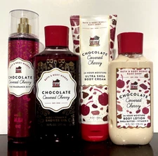 Bath & Body Works Lot of 4 CHOCOLATE COVERED CHERRY Mist~Lotion~Shower Gel~Cream